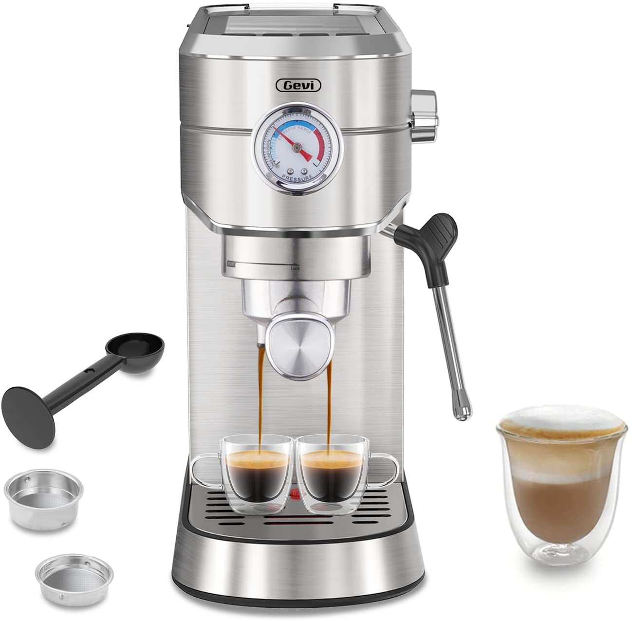 Gevi Manual Espresso Machines Espresso Machines 20 Bar Fast Heating  Automatic Cappuccino Coffee Maker with Foaming Milk Frother Wand for  Espresso