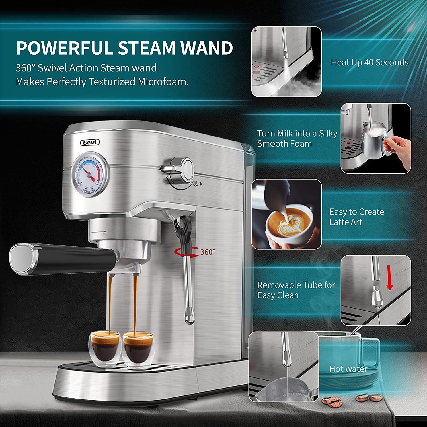 Gevi Espresso Machine with Fast Heating and Milk Frother